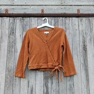 Madewell Texture & Thread Top Sienna Faux Wrap Tie Waist Bell Sleeve Slub Knit S